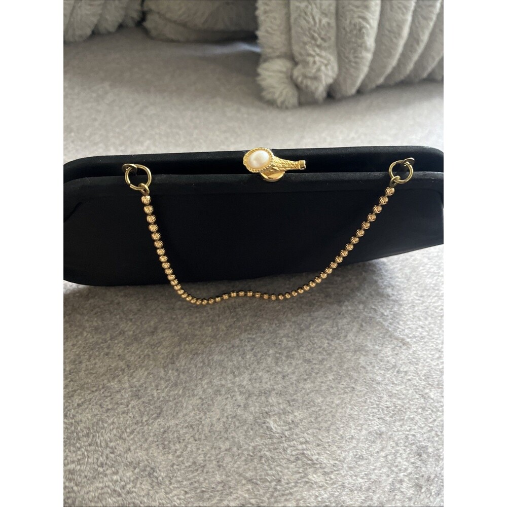 Satin Mother Of Pearl Evening Clutch Gold Bead Chain Strap Vtg Money Class Glam - Picture 5 of 11